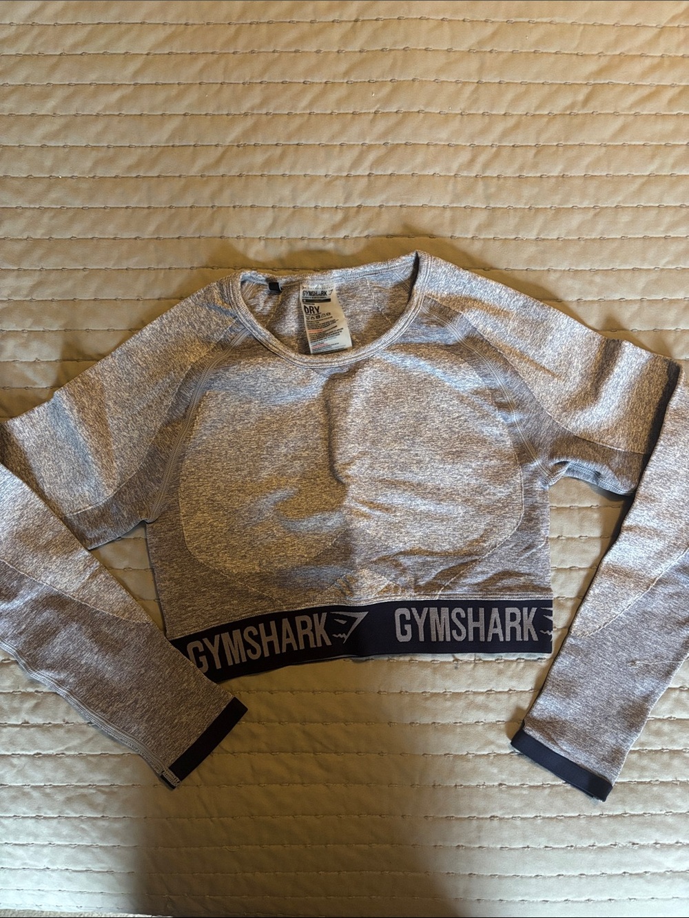 Gymshark Heather Grey Long Sleeve Crop Top with Branded Hem